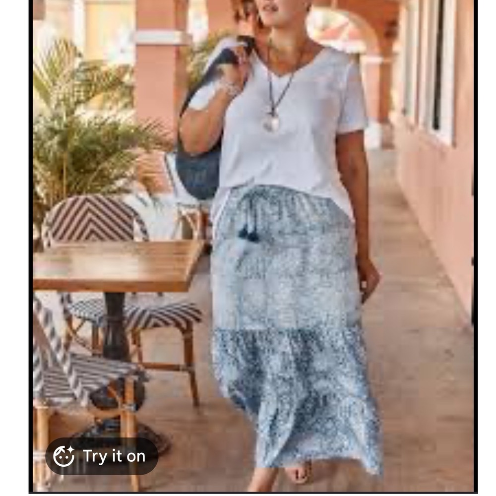 J. Jill Denim Ombre Paisley Tiered Midi Skirt  Sz XL Cottagecore Boho